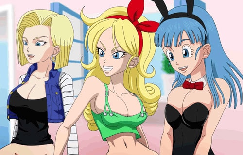 Bulma, Launch and Android 18 riding hard.
