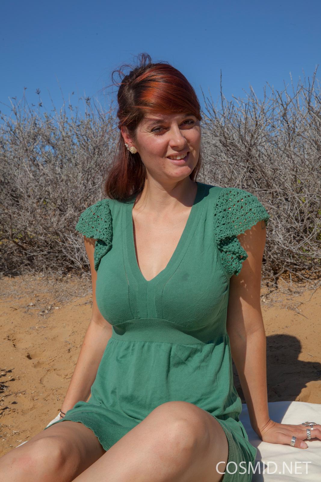Redhead girl Ashlyn Brooks invites you on a private picnic on the beach