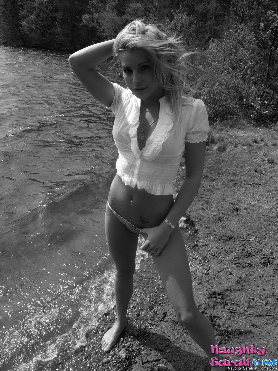 Pictures of Naughty Sarah on the beach in black and white