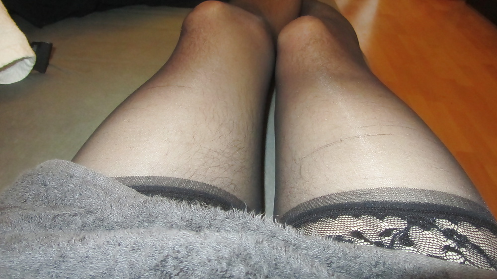 Showered, towel and stockings.