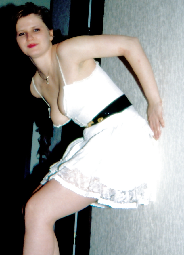 SAG - Babe White Tiered Skirt Knob Bustier Black Heels 04