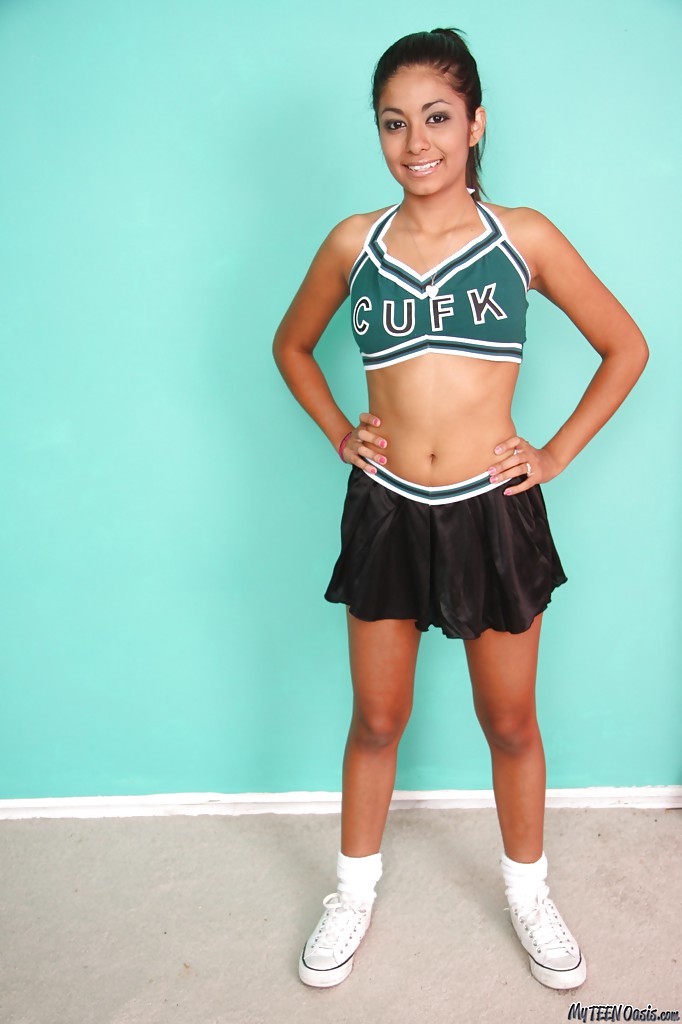 Sporty Latina teen Ruby Rayes combines cheerleading and strip