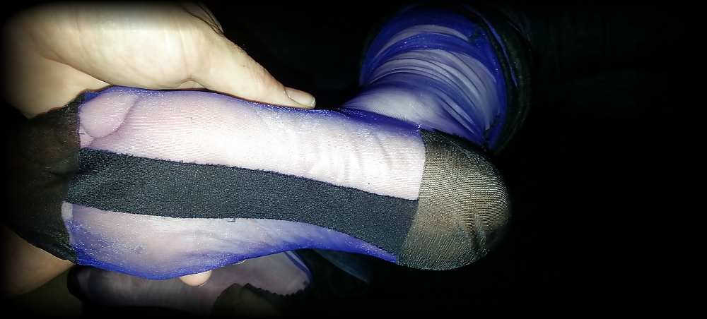 Electric blue stockings foot fun