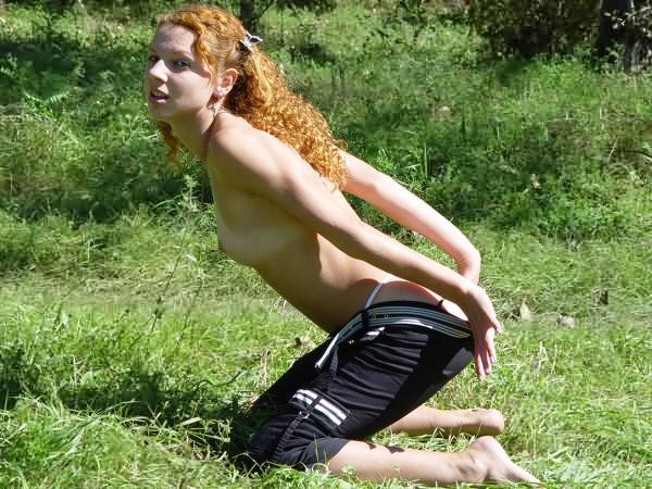 Cute Bare Ass Redhead Roza Playing Naked Outdoors