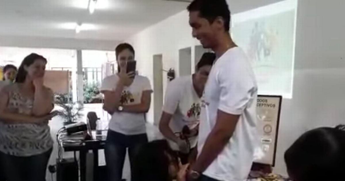 Teacher demonstrated how to put on condom with mouth.
