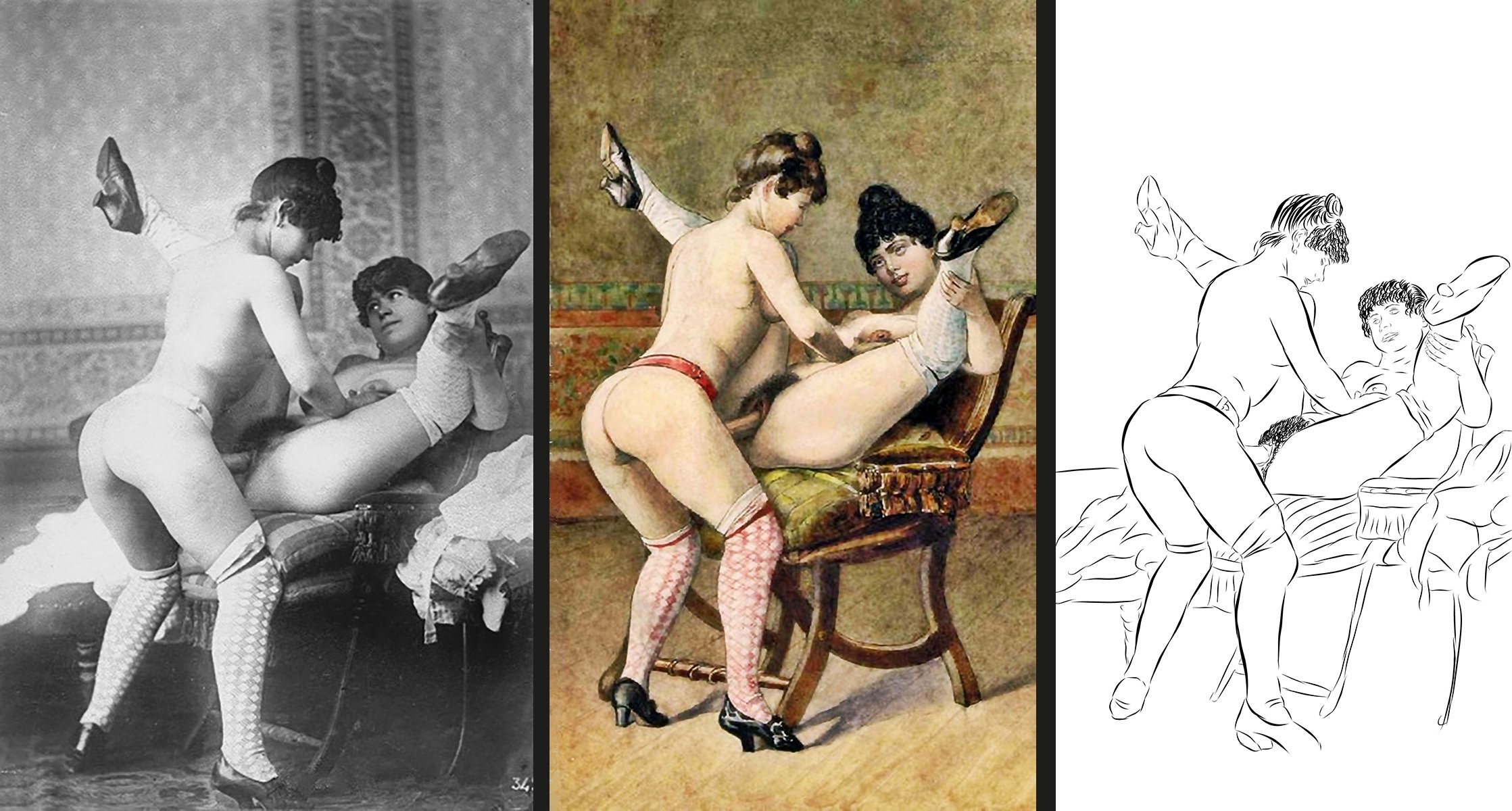 I found the source photo to a vintage porn painting (and made my own version of it...)
