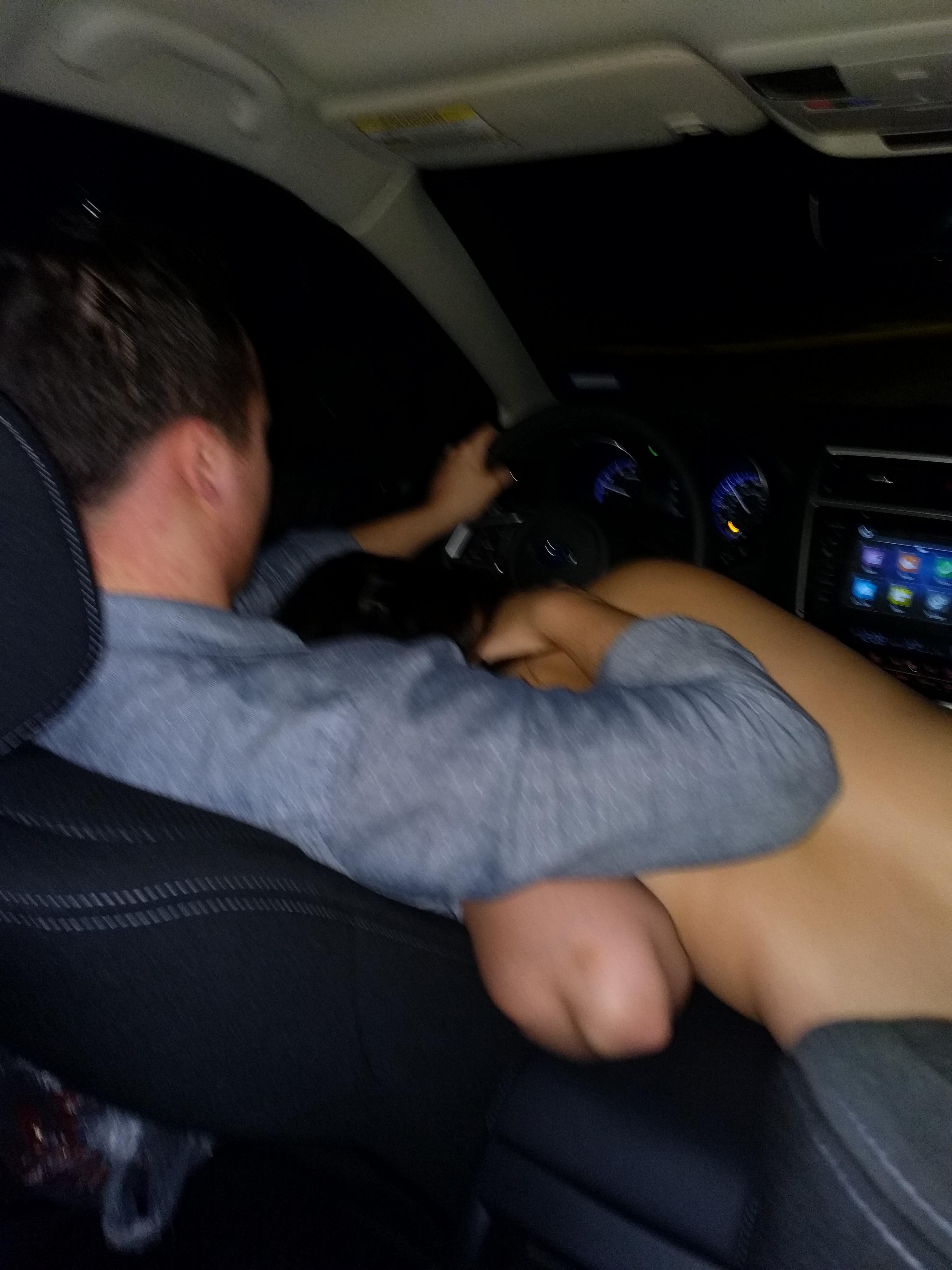 Sucking our friend on the way home... Then he fucked me in the driveway 