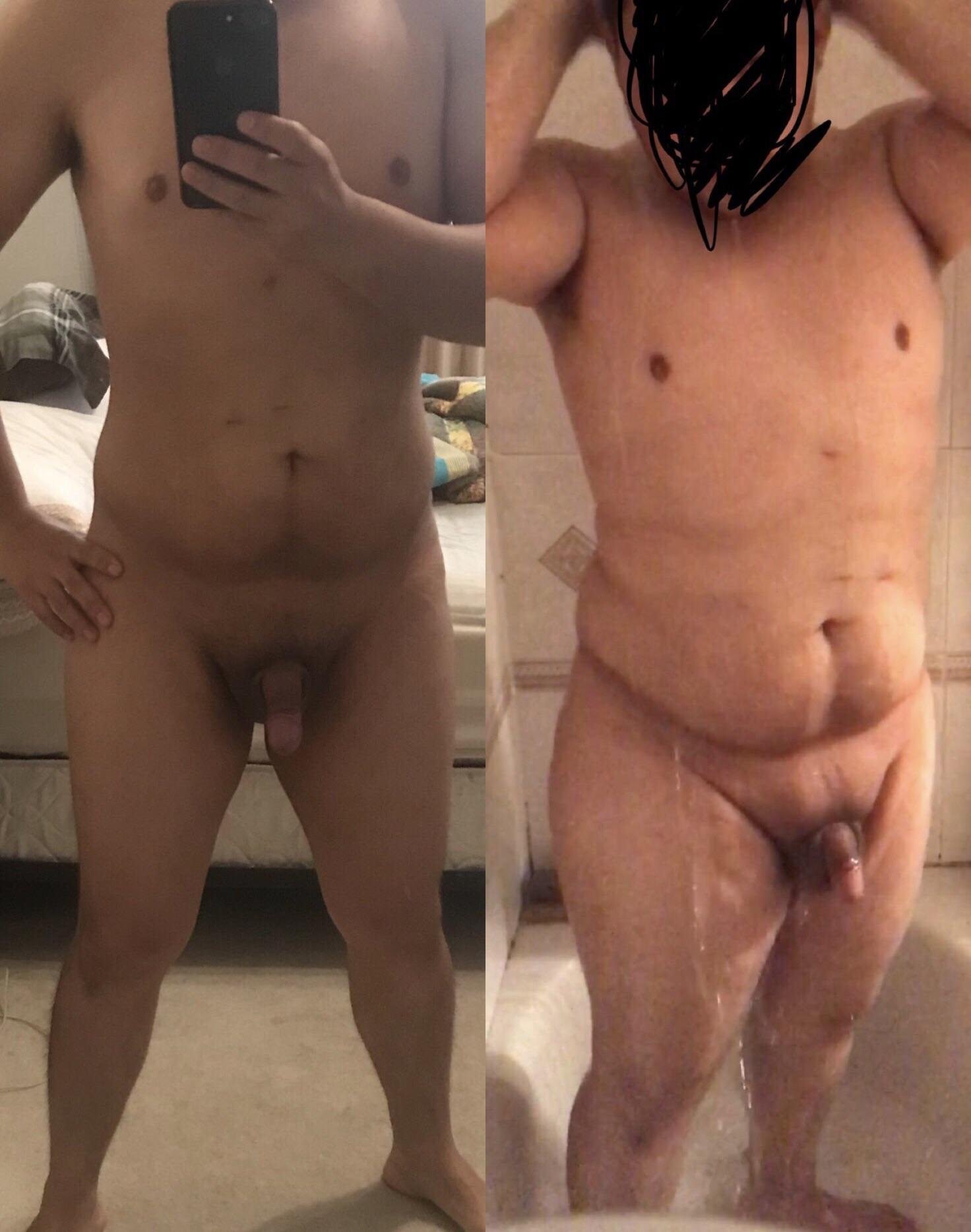M / 28 / 5’7”/ 169lbs now — Before: 227lbs lost over the past year. Still a work in progress. I’m looking to loose 15 more lbs. Fat Pad is still very visible and very embarrassing, will continue motivated until my small tool looks decent.
