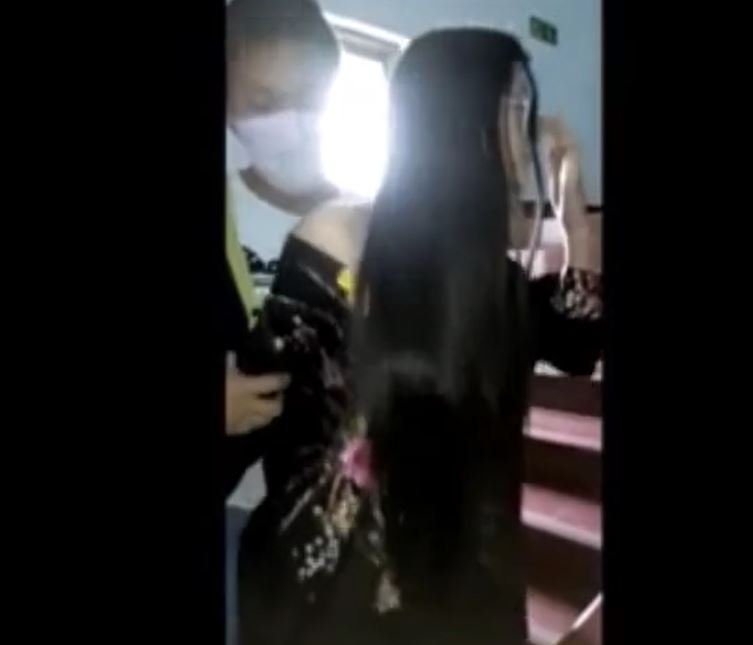 Trashy girl fucked by neighbour on stairs