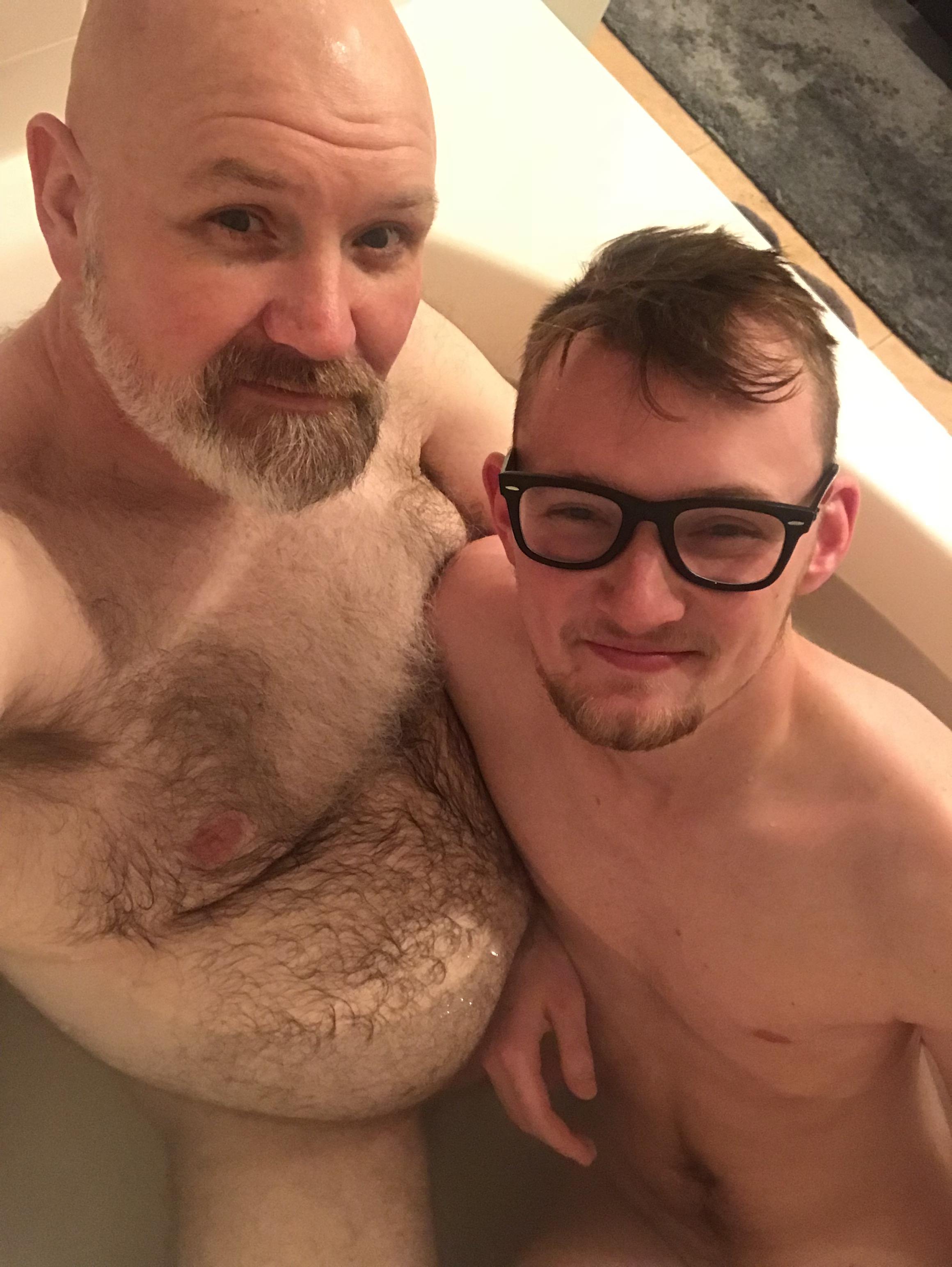 Dad (47) son (18) bath time