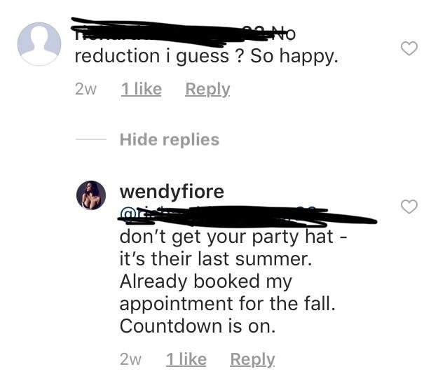 Wendy plans to get a reduction in fall. 