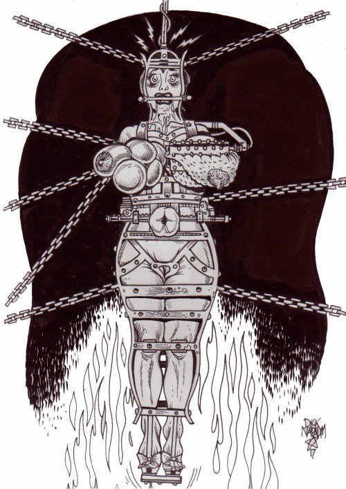 Our Heroine Bunny is stuffed naked into the full body torture cage!