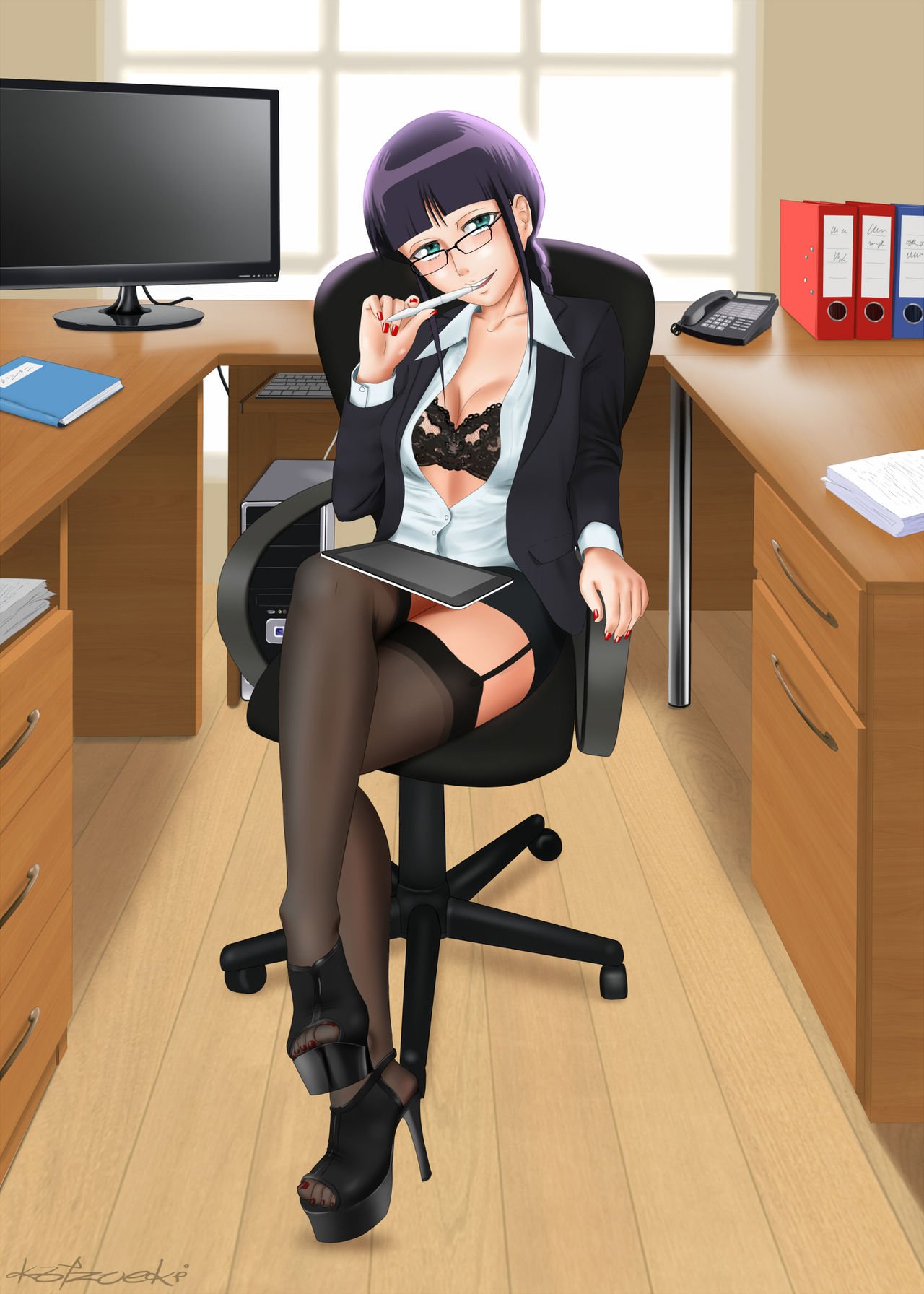 Nemu looking seductive at the office