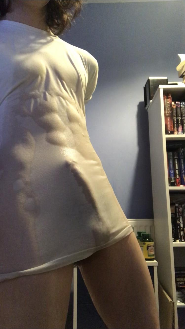 My cock and abs in a very wet shirt