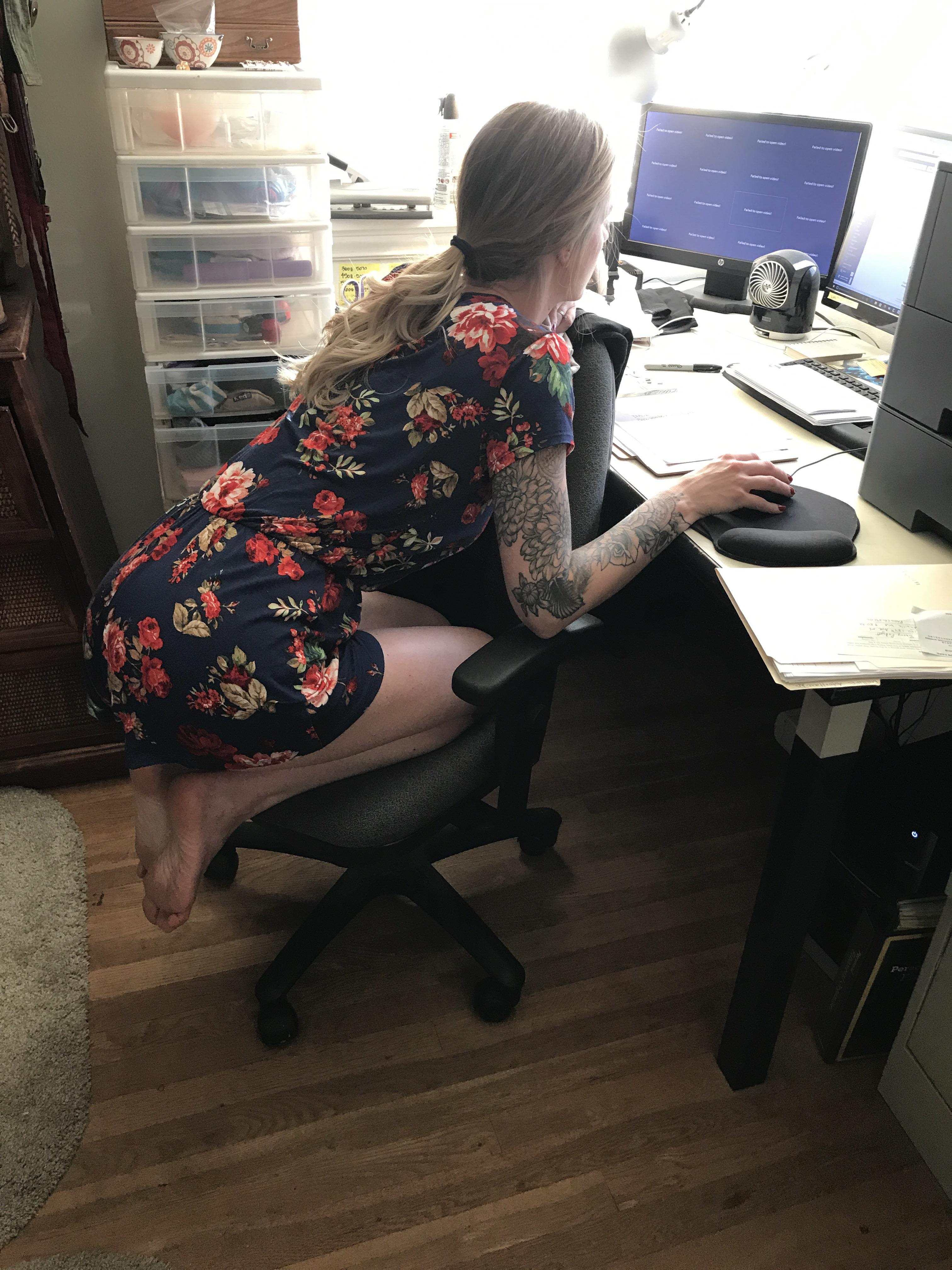 My hot little wife working hard in her office
