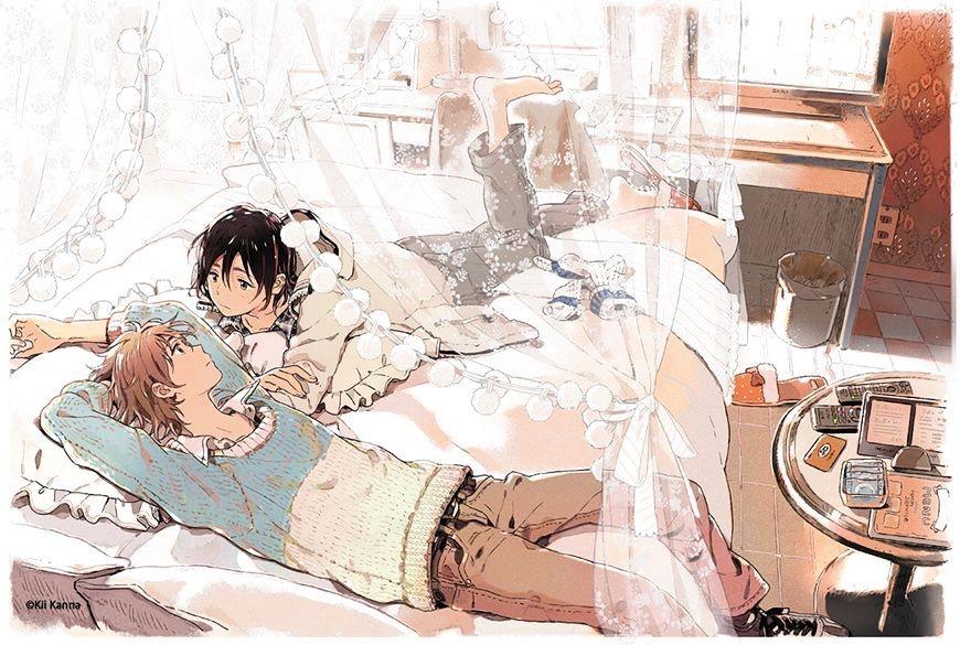If you haven't read Umibe no Etranger or it's sequel, Harukaze no Etranger, I highly recommend it. It is not written in a classic BL format and is more like a slice of life drama about a same sex couple. It is really sweet!