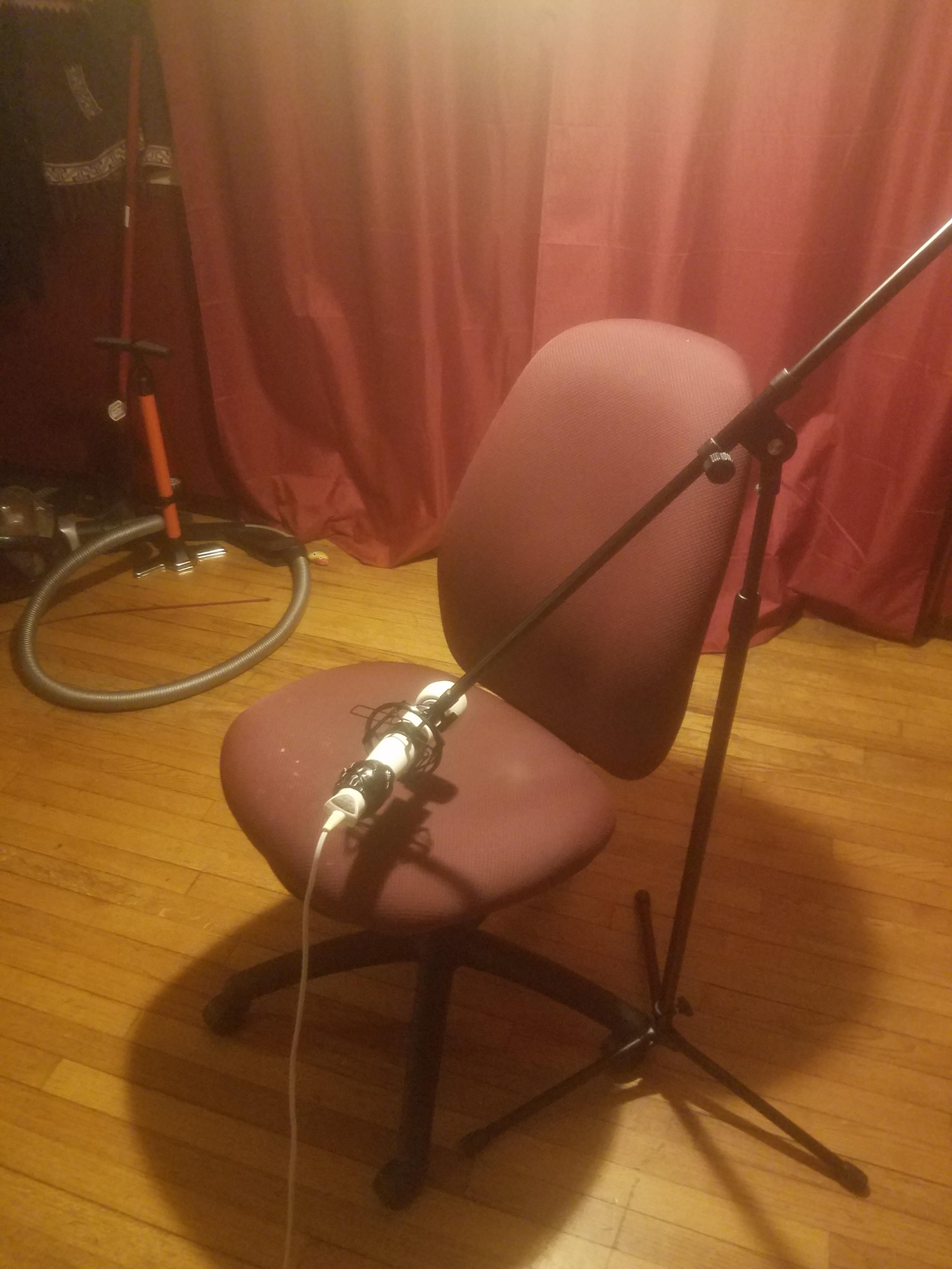 Anyone want to take a seat? Mic stand with a cheap shockmount