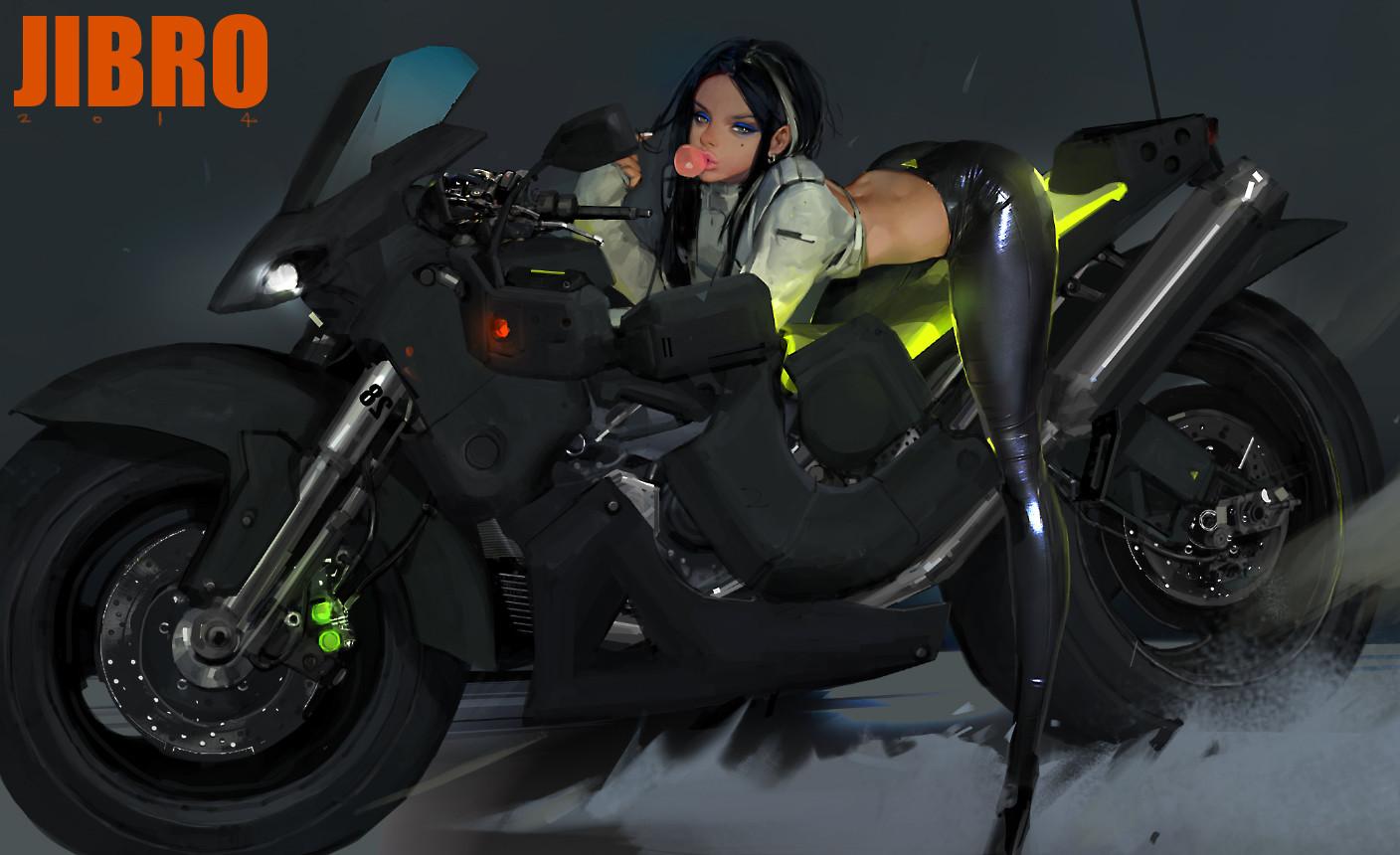 Exaggerated Biker Babe