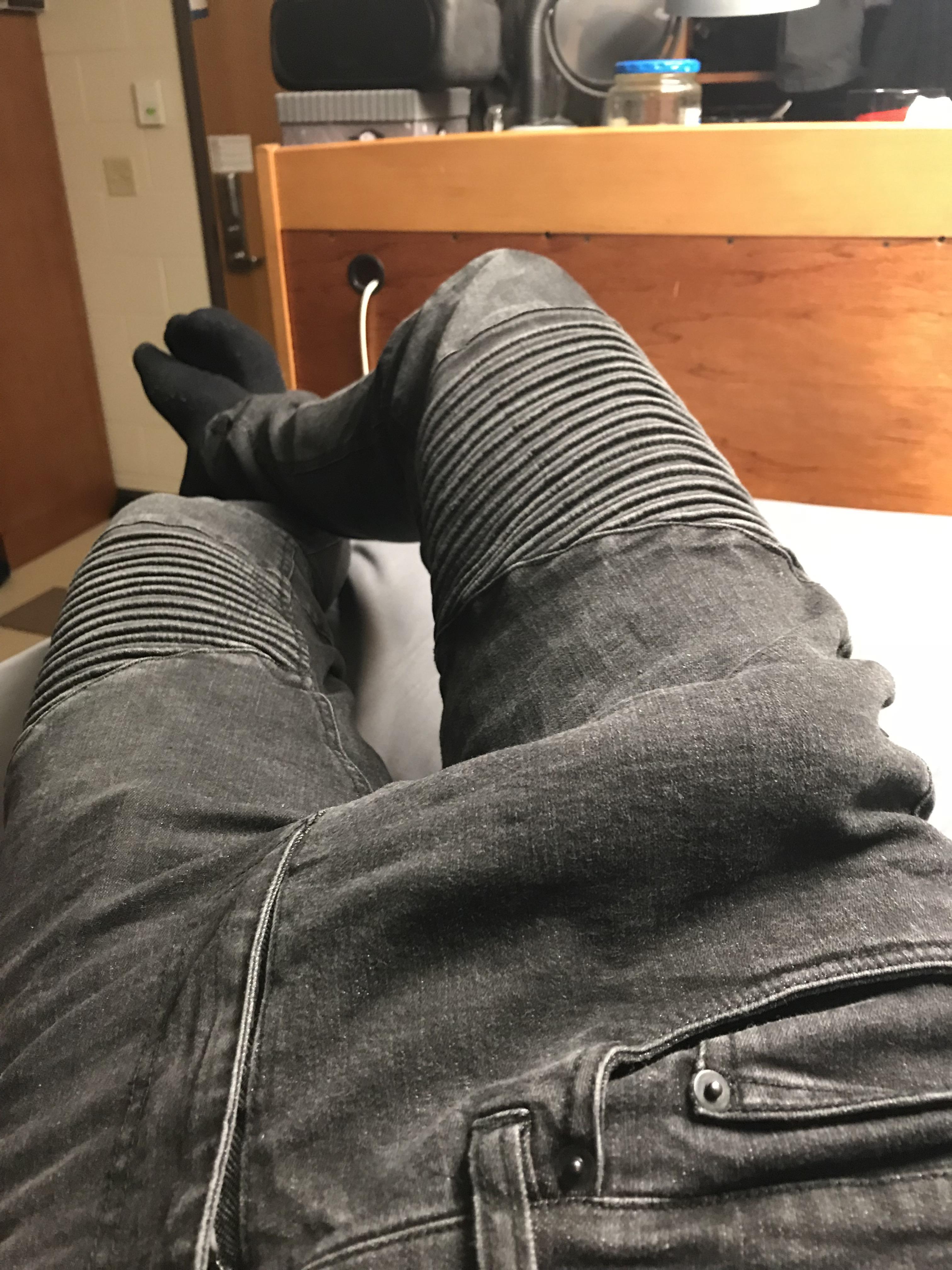 Lounging in skinny jeans