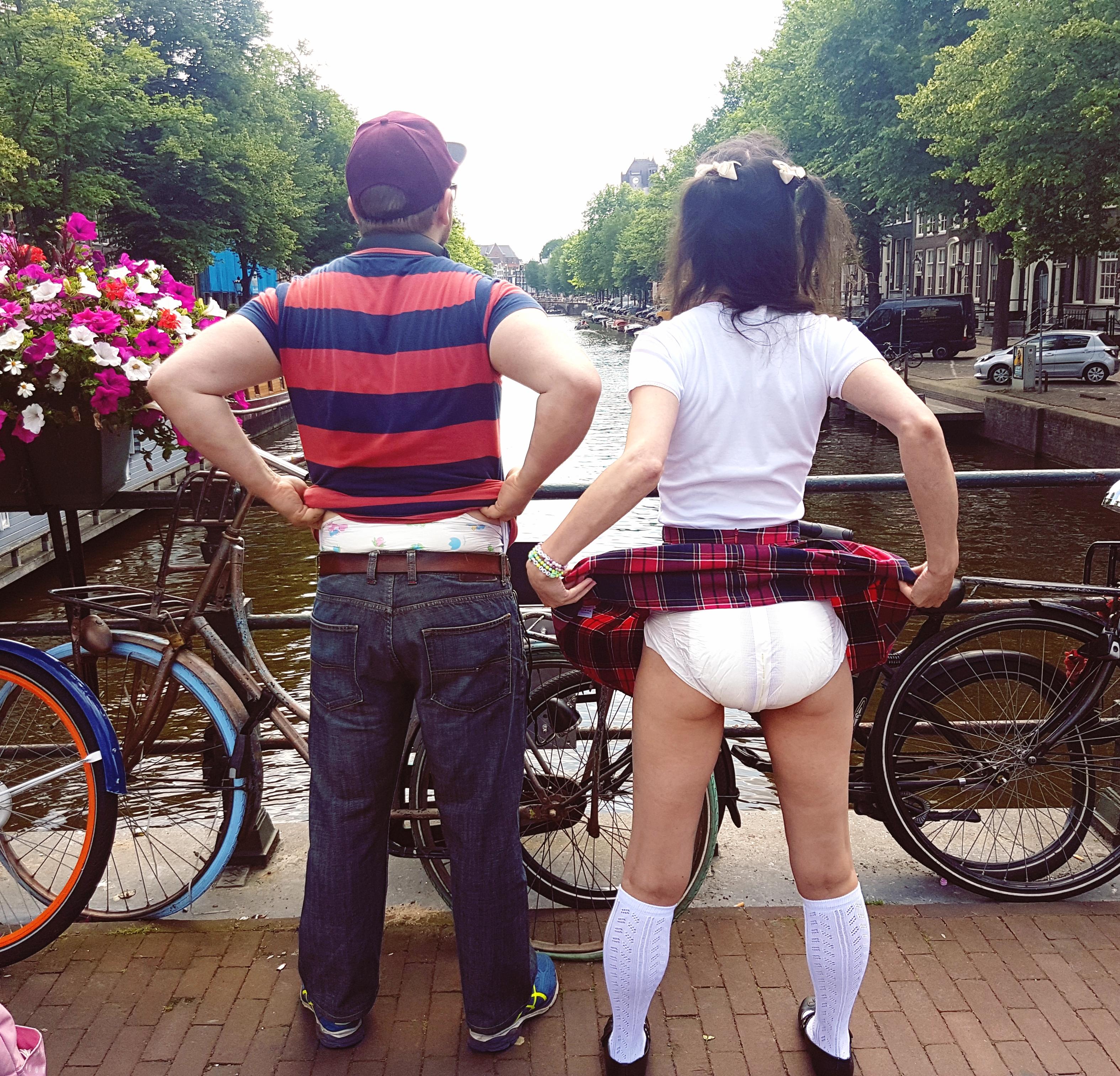Me and my friend LittleRobbiee enjoyed our walk along the Amsterdam canals in matching clothes and matching underwear 