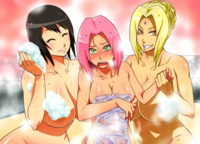 Shizune, Sakura and Tsunade are takeing a bath together and want you to join