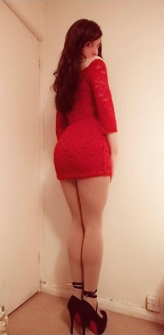 Just a cute CD trying on her new little red dress. Heels obligatory of course 