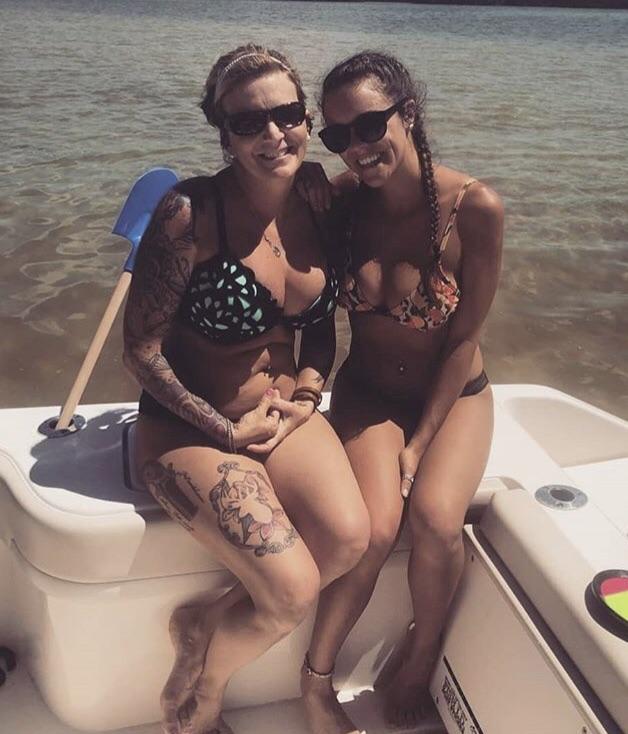 Mom and daughter on a boat