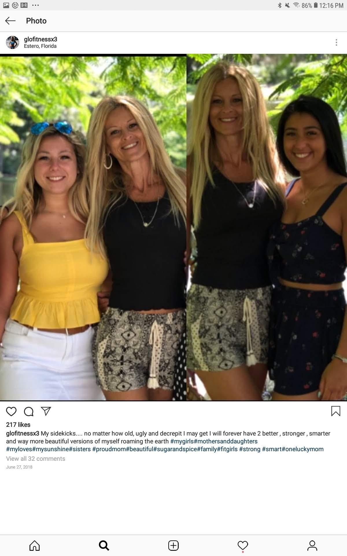 Mom posing separately with her two daughters