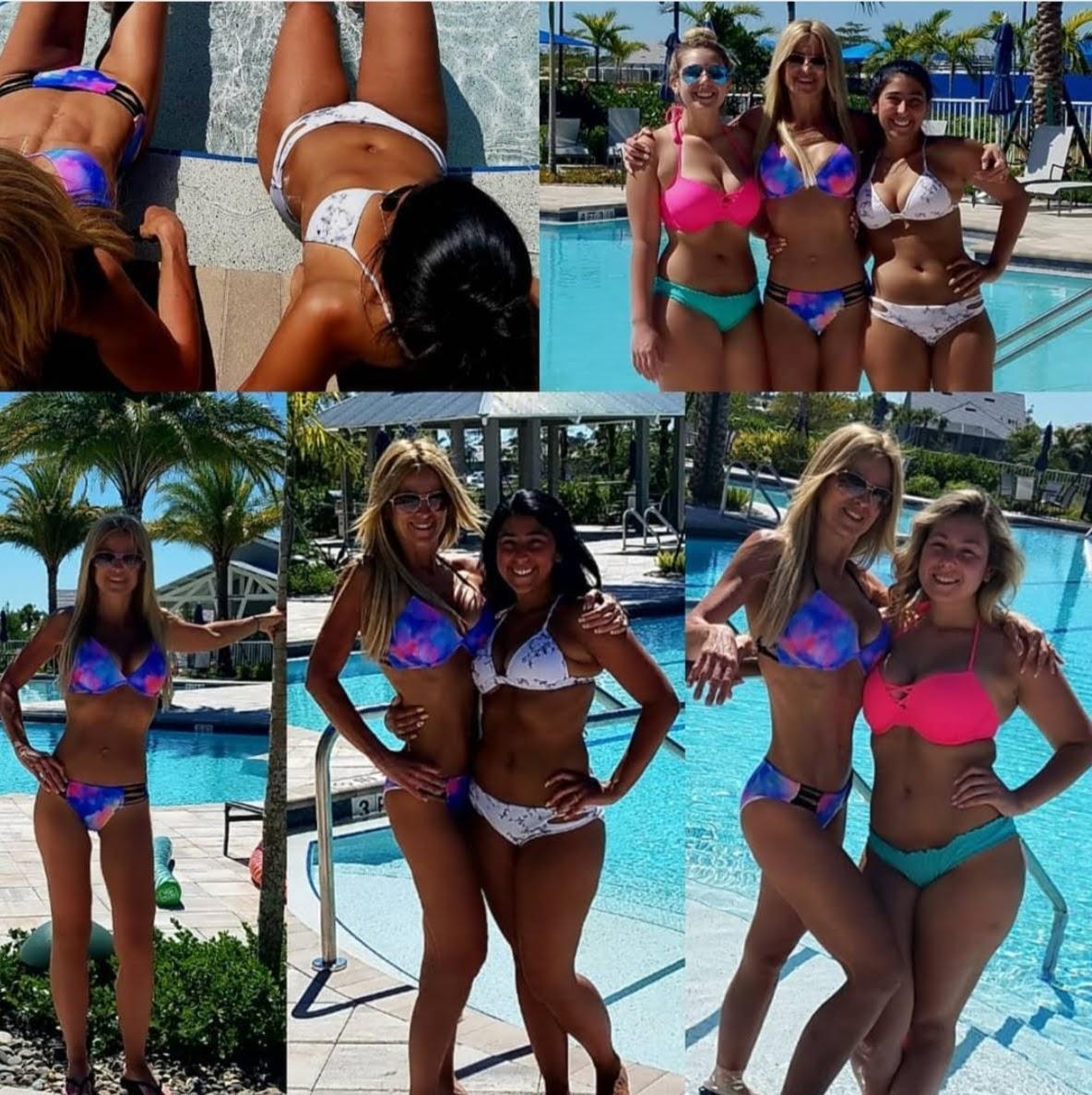 Mom and her 2 daughters bikini collage