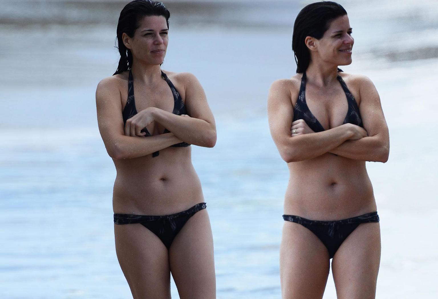 Neve Campbell - Bikini Candids on the Beach in Barbados