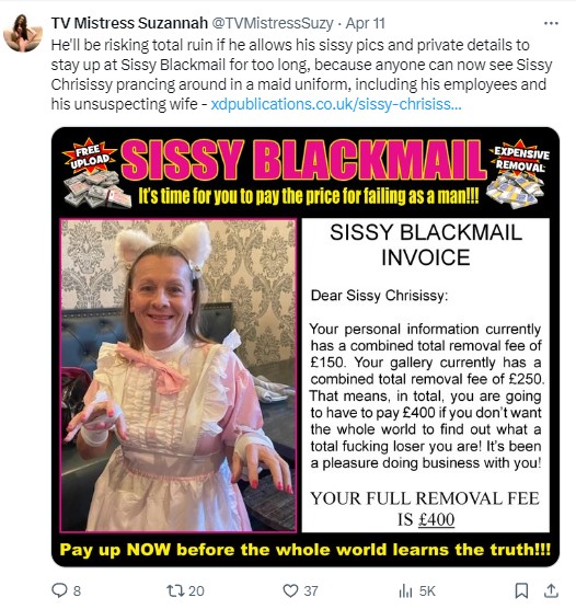 Chrisissy Sissy Blackmail by TV Mistress Suzannah on xdpublications