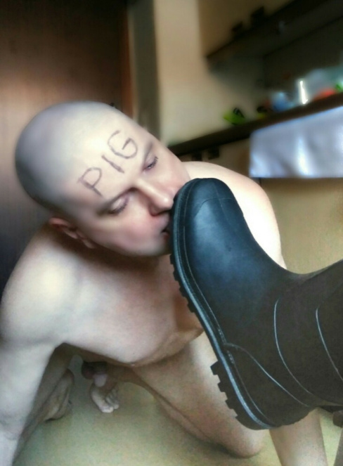slave licks boots and feet from alpha men