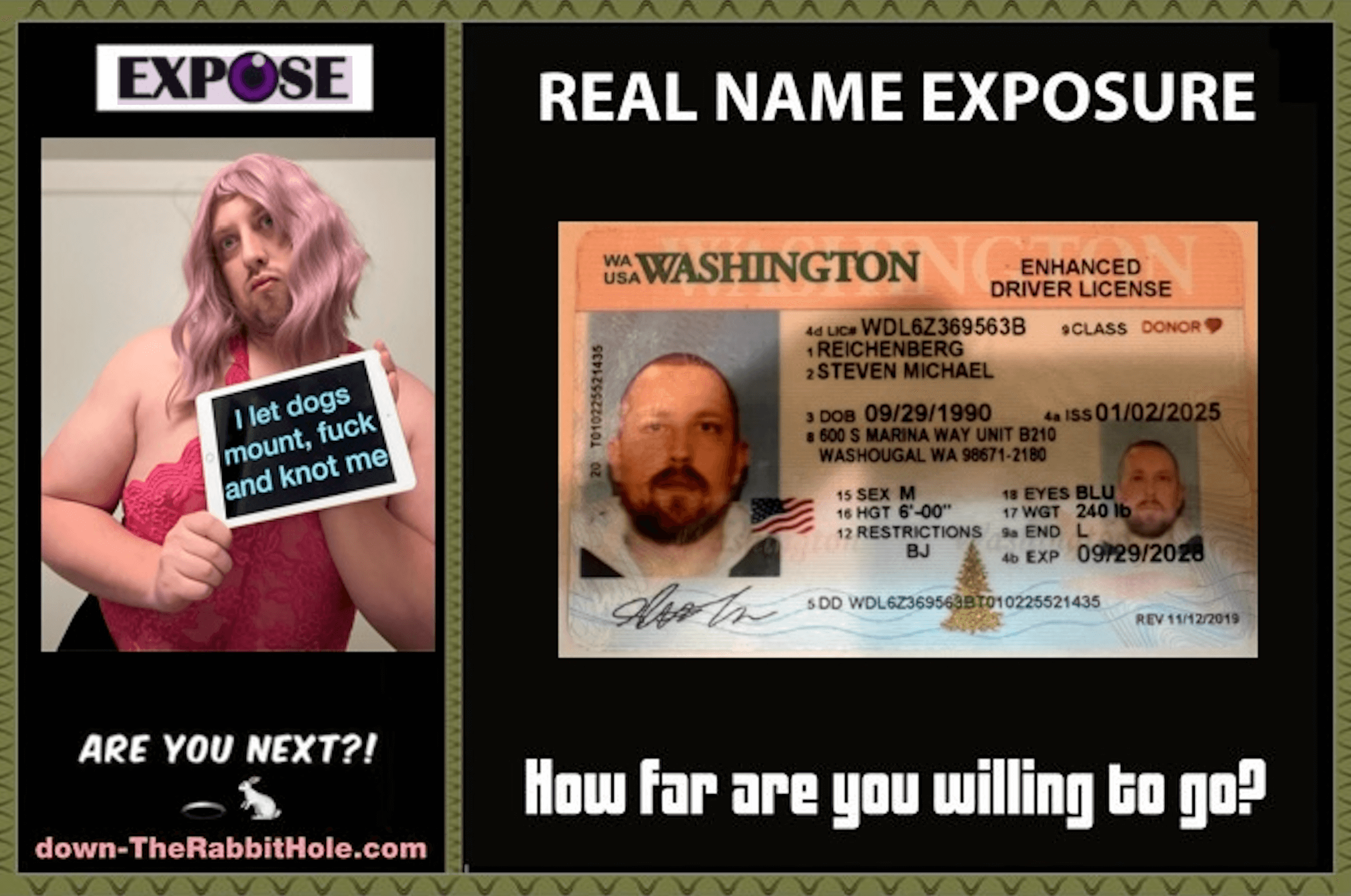 Beastiality Slut & ID of Steven Reichenberg for Full Exposure - Now in Vallejo, CA