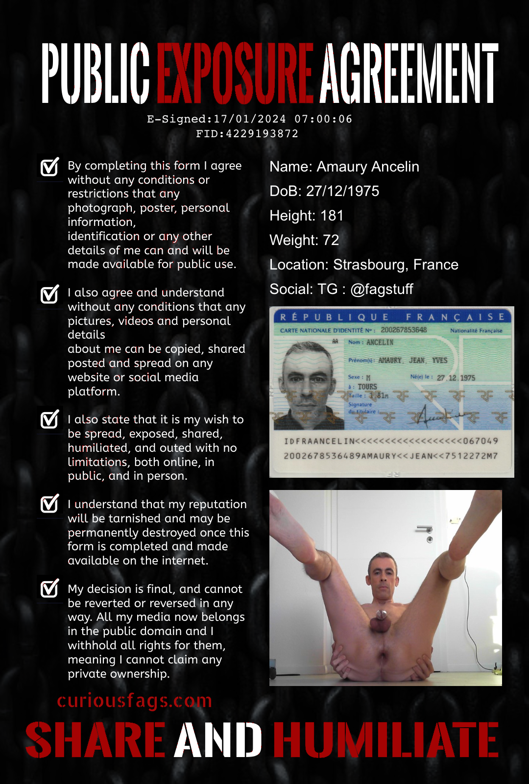 PEA of the public exhibitionist faggot Amaury Ancelin 
