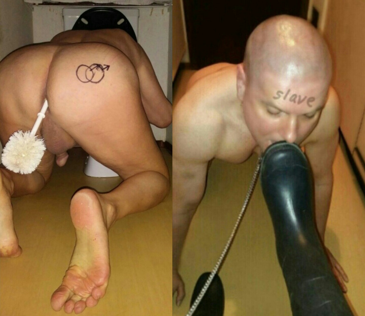 exposed head shaved naked bdsm freak