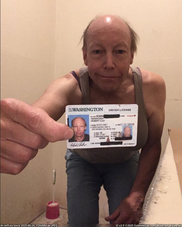 Sissy Faggot Bob Sodergren with Drivers License for positive ID