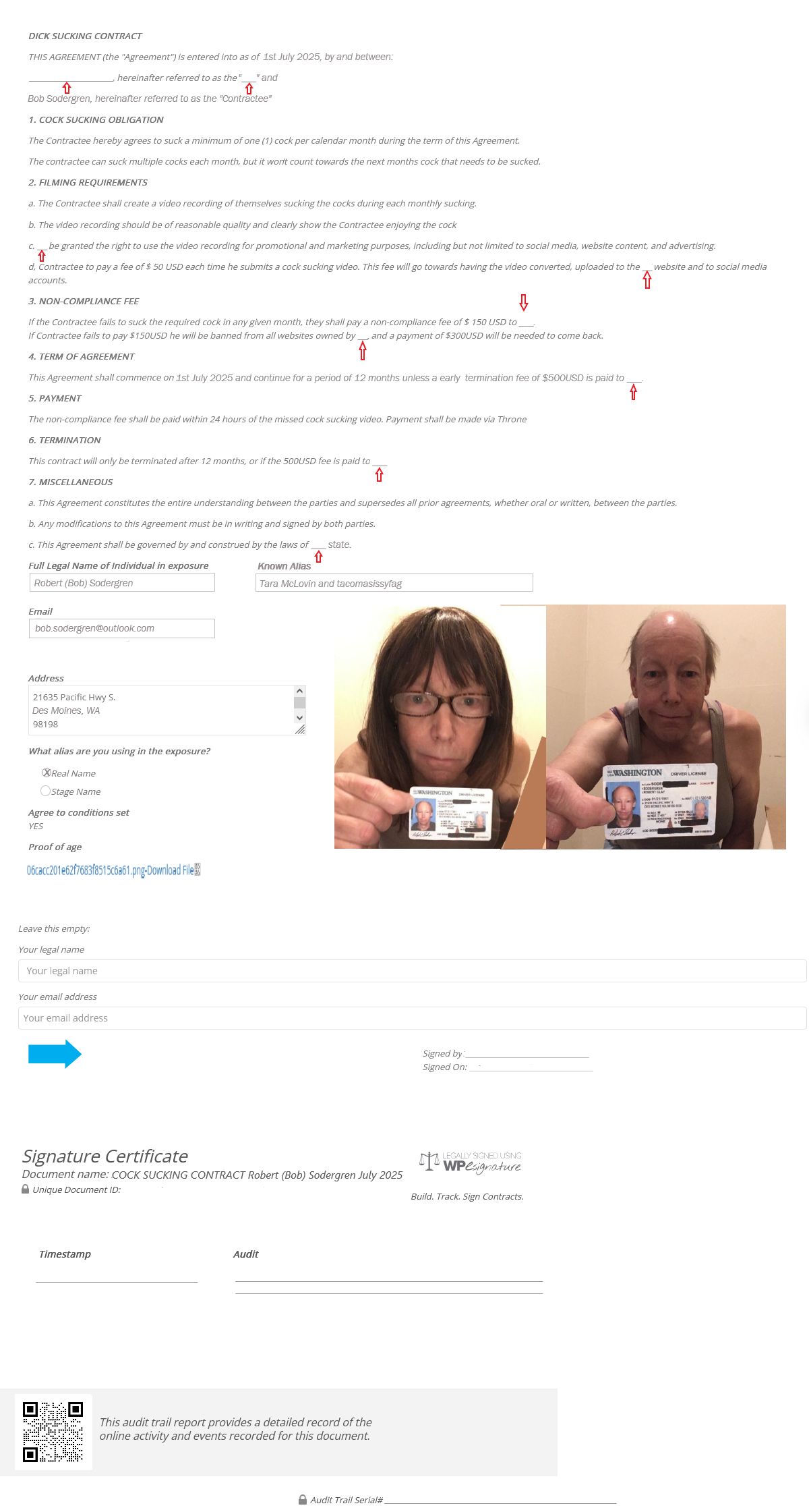 1 Year dick sucking contract legally binding Bob Sodergren