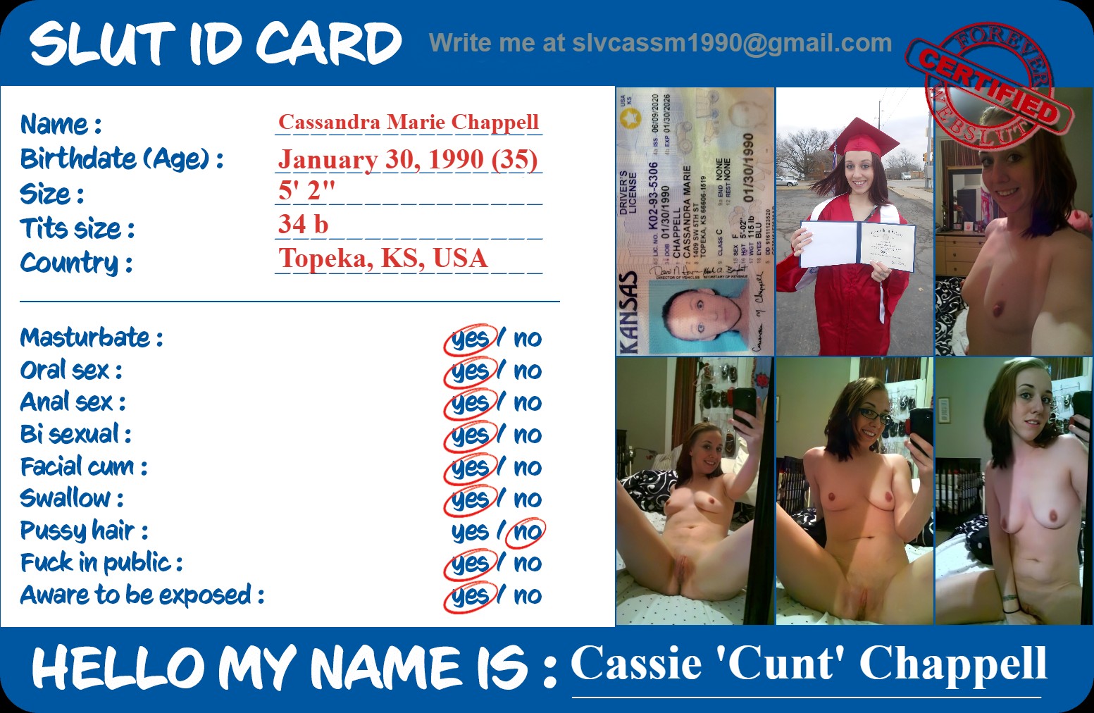 Webslut Cassandra Chappell from Topeka, KS
