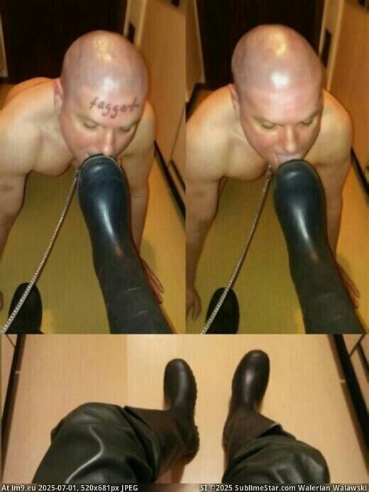 schwule sau dient ledermeister als stiefellecker