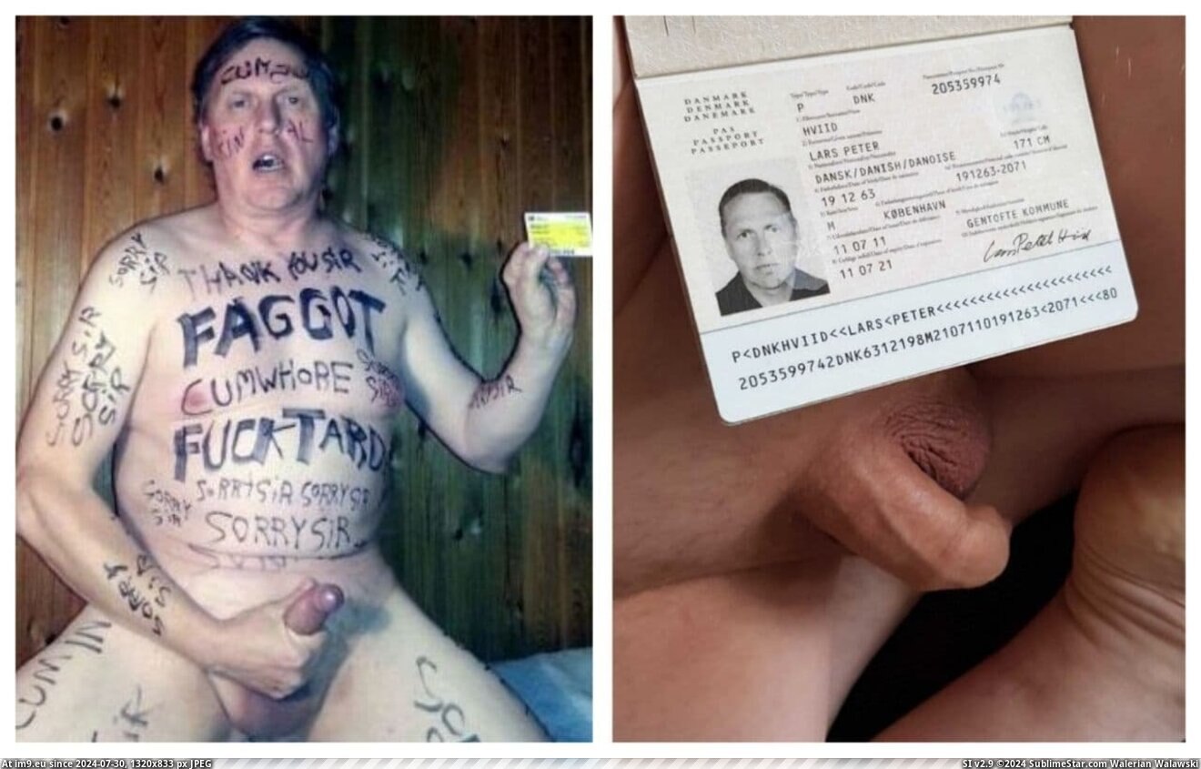 fag Lars Hviid exposed with bodywriting and ID
