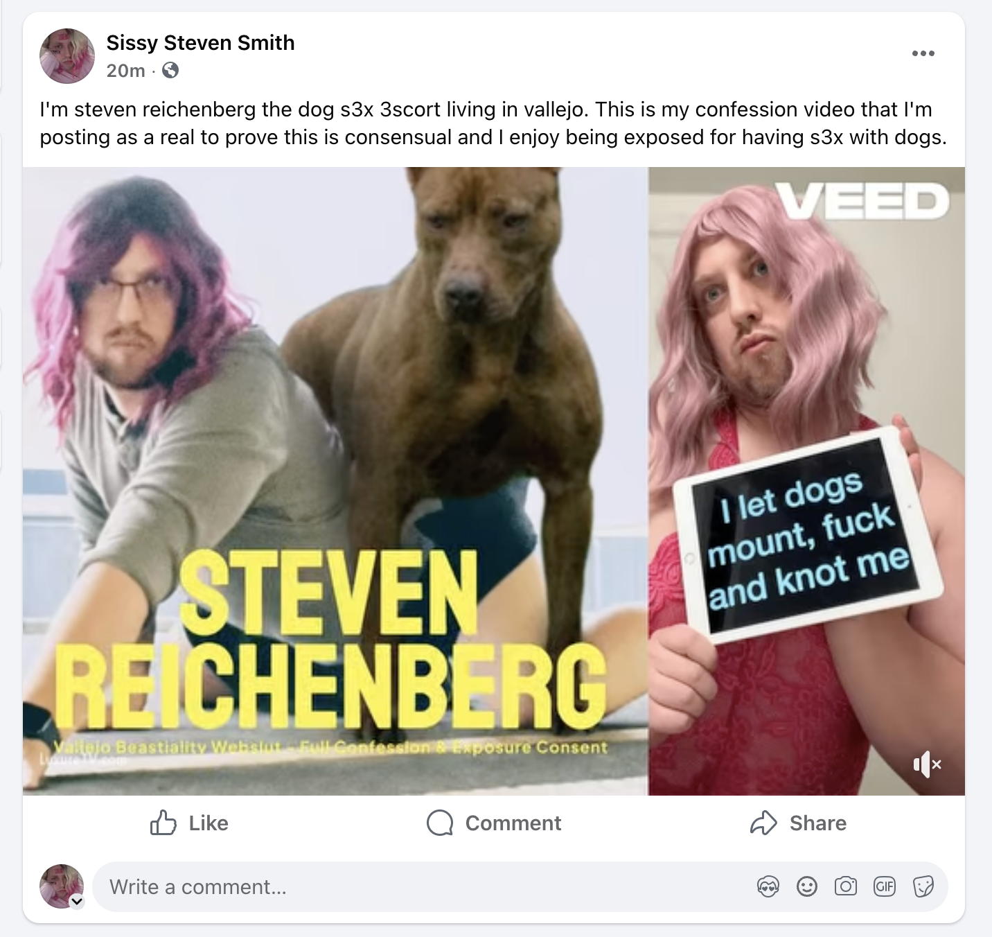 Steven Reichenberg - Self Exposed Beastiality Webslut & Escort in Vallejo, CA 9253750877