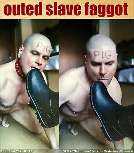 slave with a shaved head licks soles