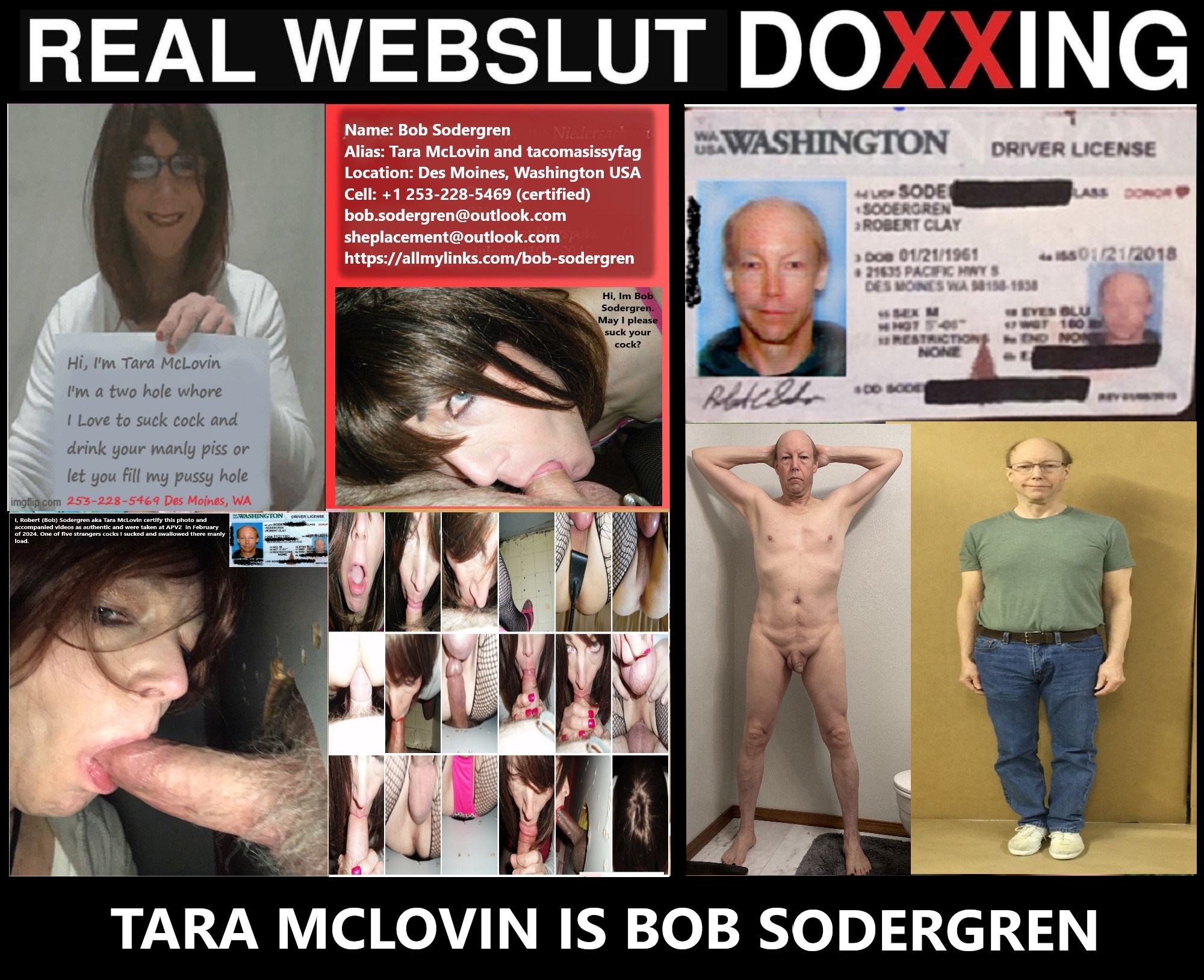Real WebSlut Doxxing Tara McLovin is Bob Sodergren in Des Moines, WA USA 253-228-5469
