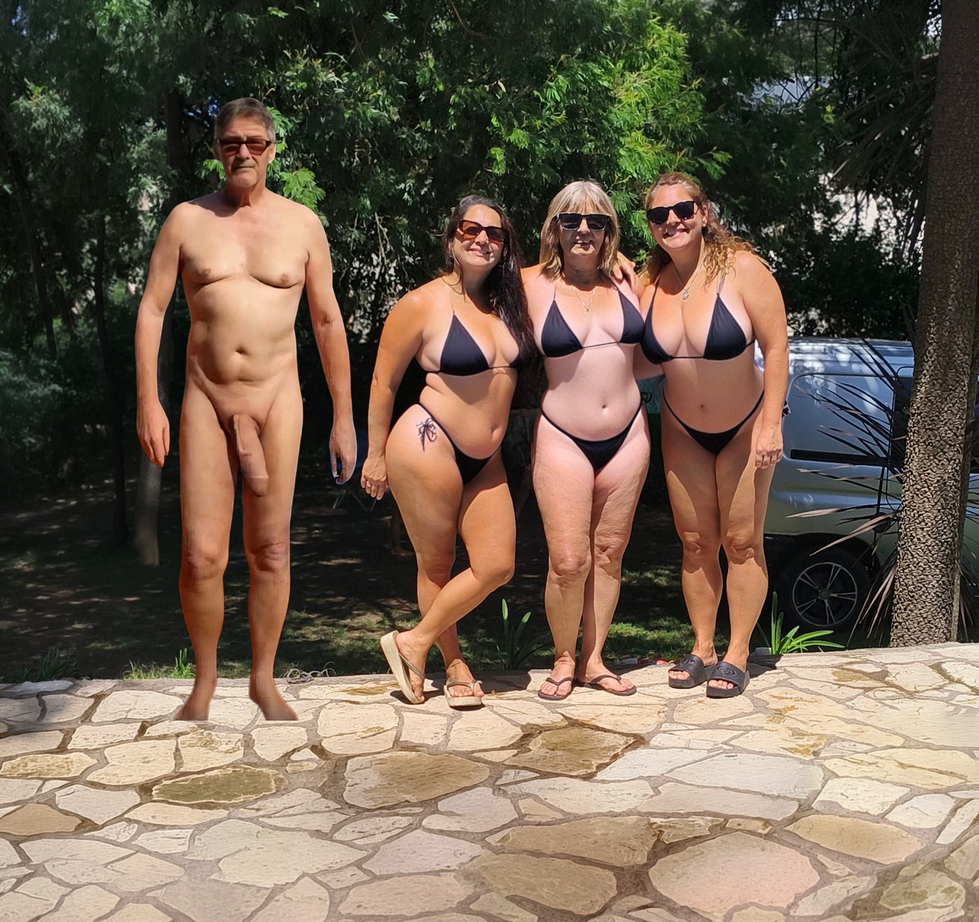 Ric flashing cock walk with milfs