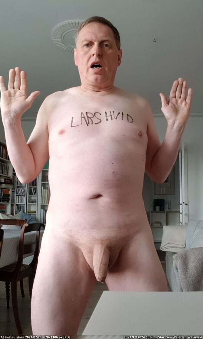named fag Lars Hviid with bodywriting