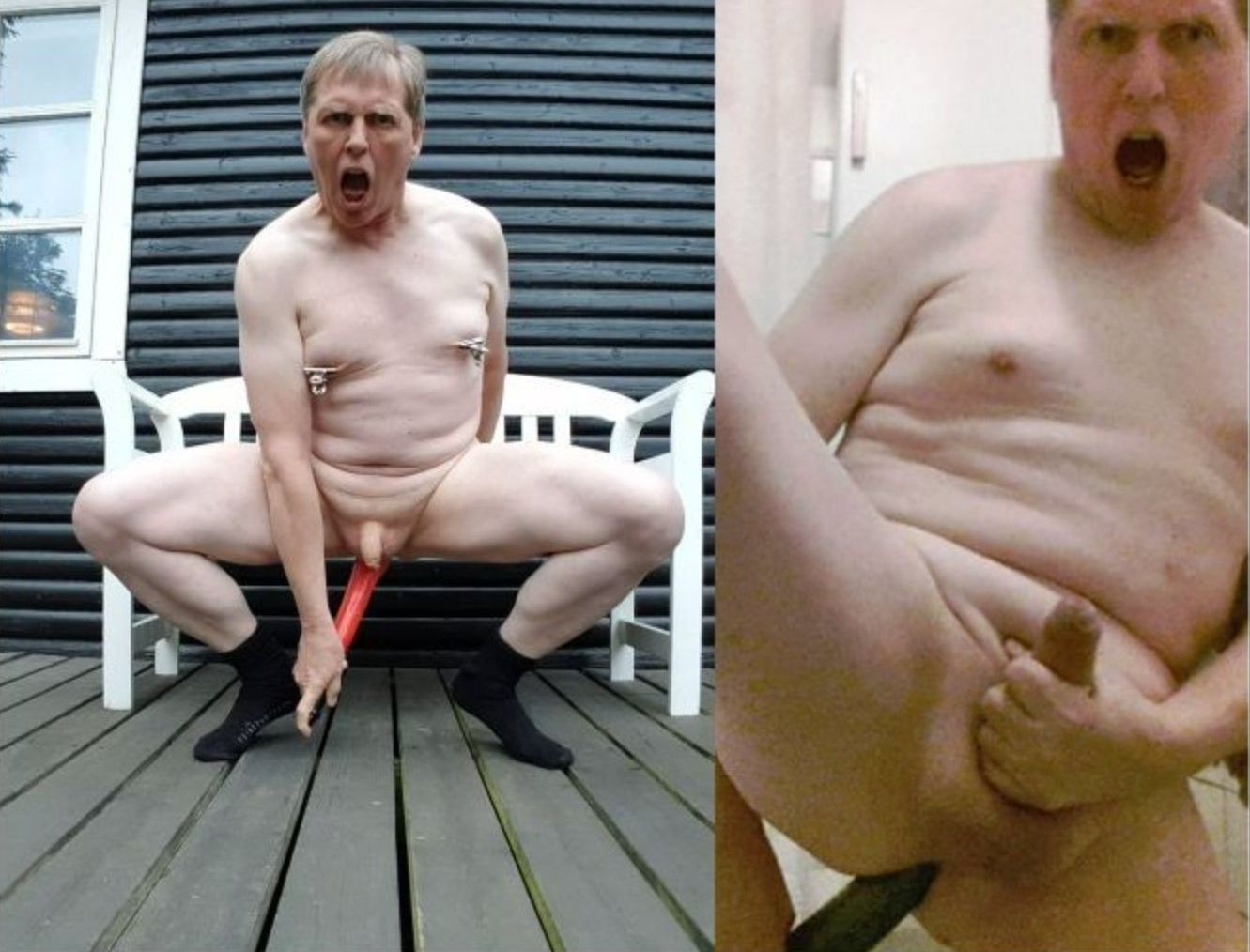 faggot Lars Hviid outside with dildo