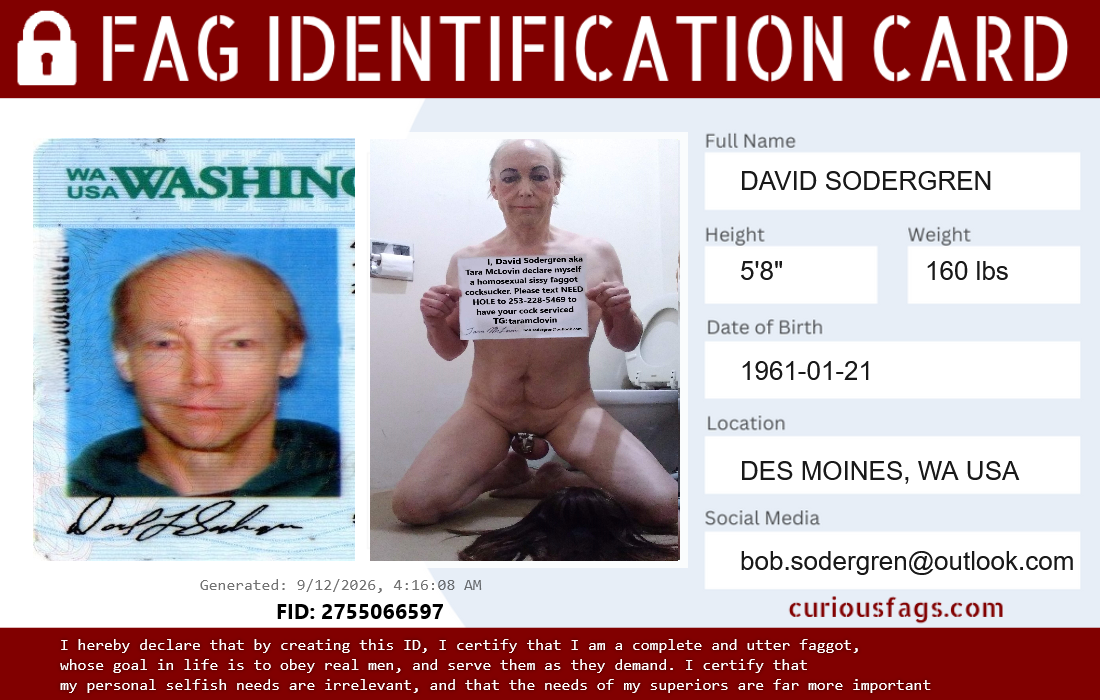 Fag Identification Card for David Sodergren porn stage names Bob Sodergren, Tara McLovin and tacomas
