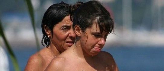 Sad Girl at FKK Park With Her Nekkid Mamma